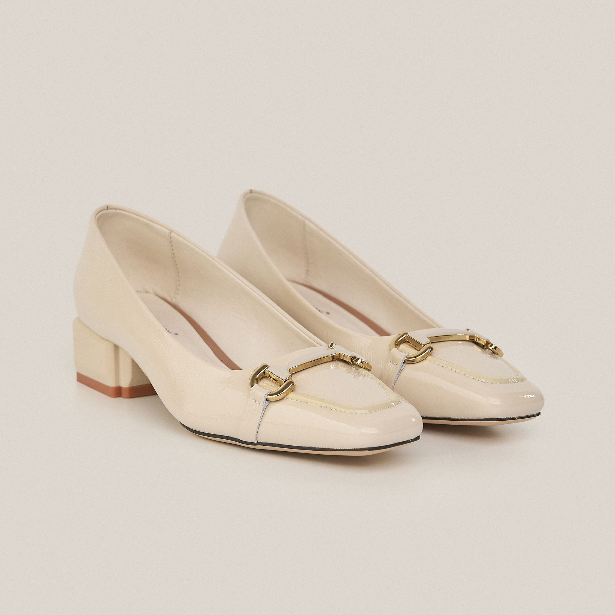  Giày Cao Gót Nữ Trơn Bóng Kem 19I.6 