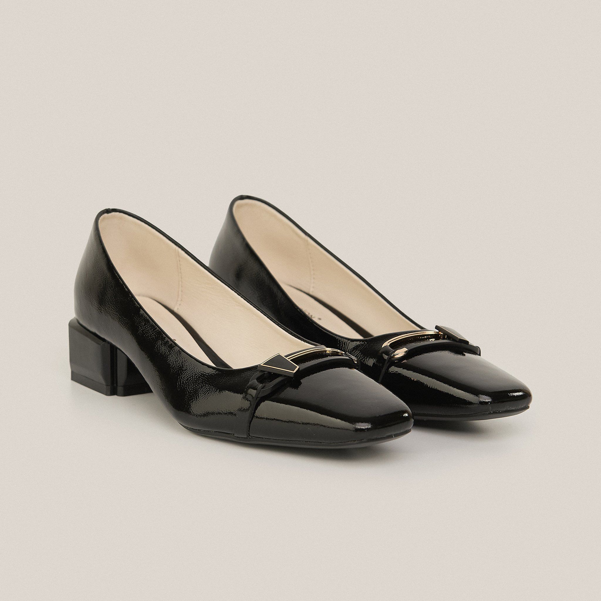  Giày Cao Gót Nữ Trơn Bóng Đen 19E.9 