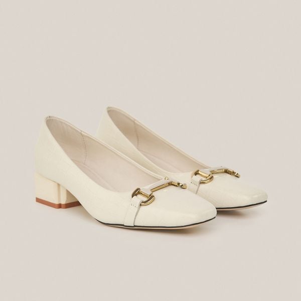  Giày Cao Gót Nữ Vân Bóng Trắng 19I.10 