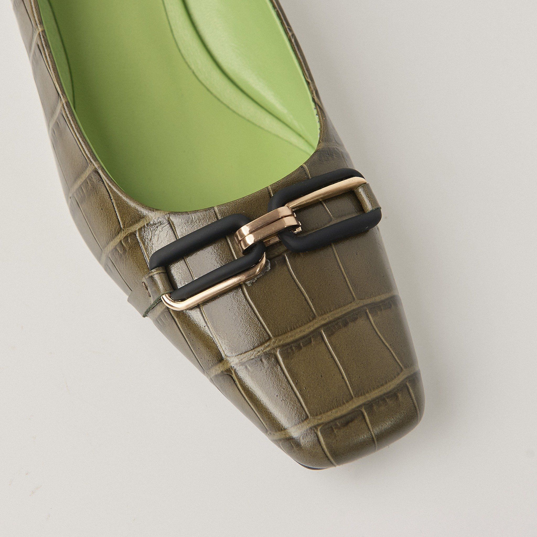  Giày Cao Gót Nữ Vân Xanh Rêu 19E.11 