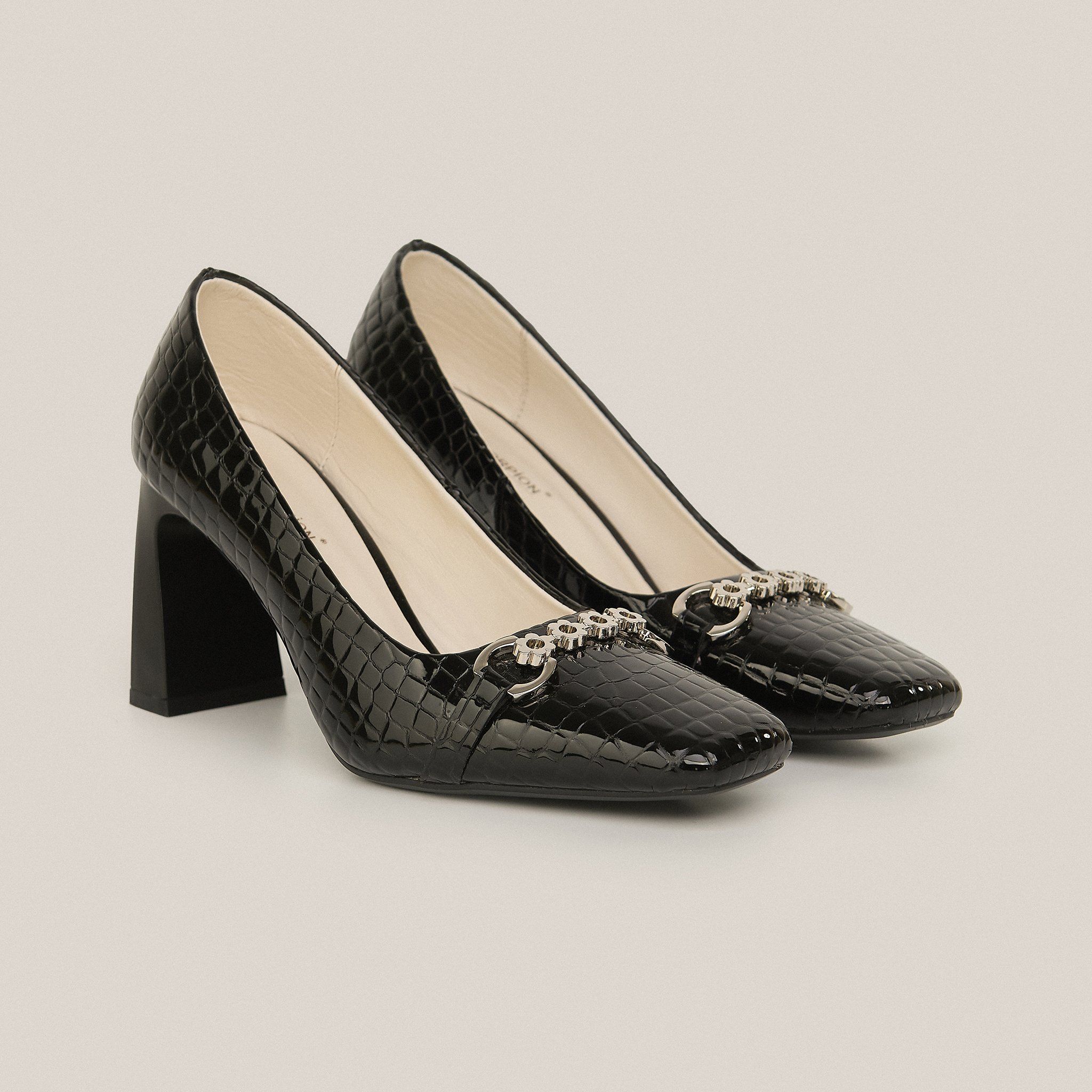  Giày Cao Gót Nữ Vân Bóng Đen 19A.23 