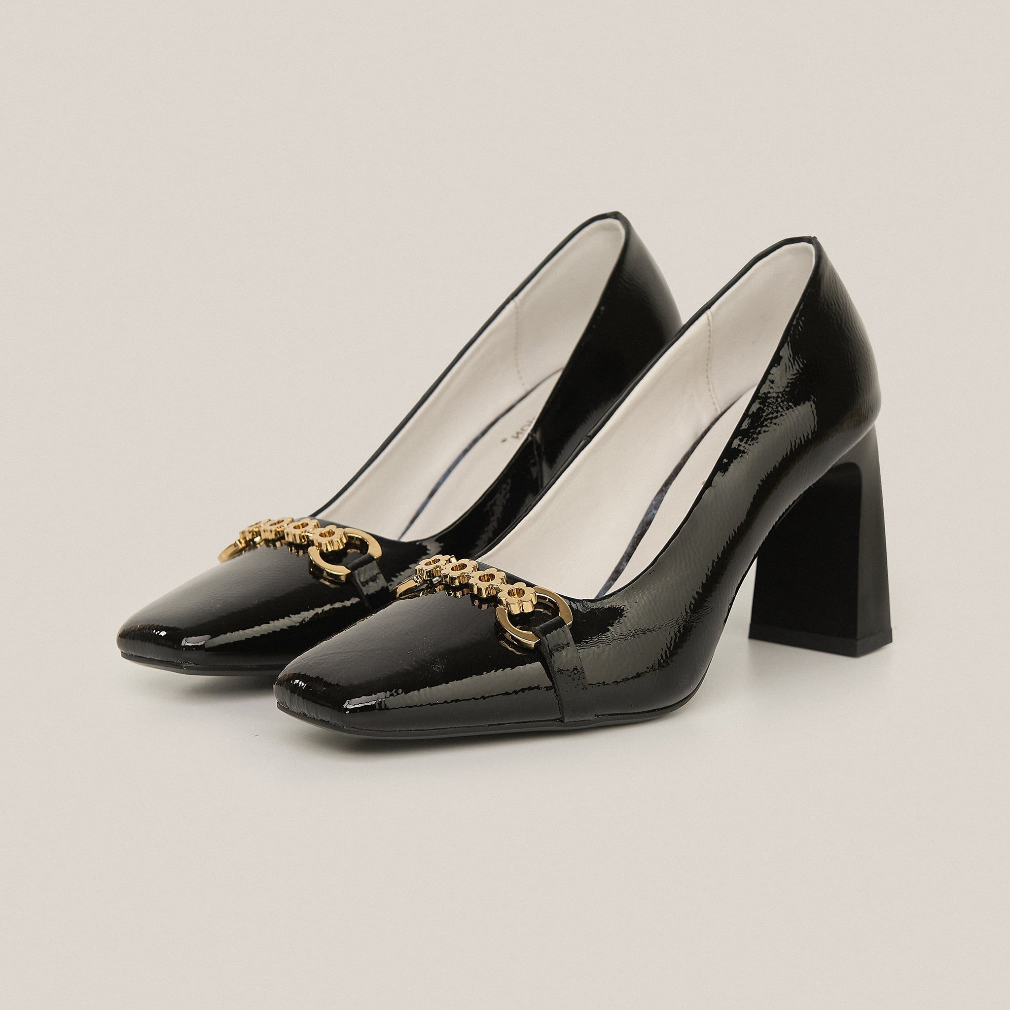  Giày Cao Gót Nữ Trơn Bóng Đen 19A.16 