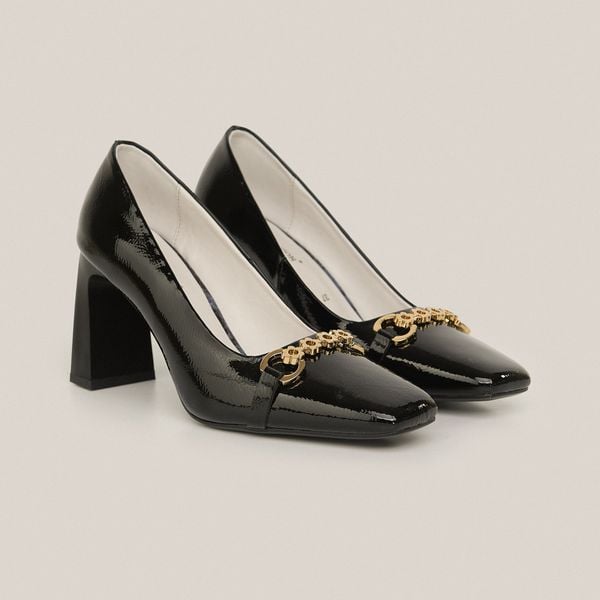  Giày Cao Gót Nữ Trơn Bóng Đen 19A.16 