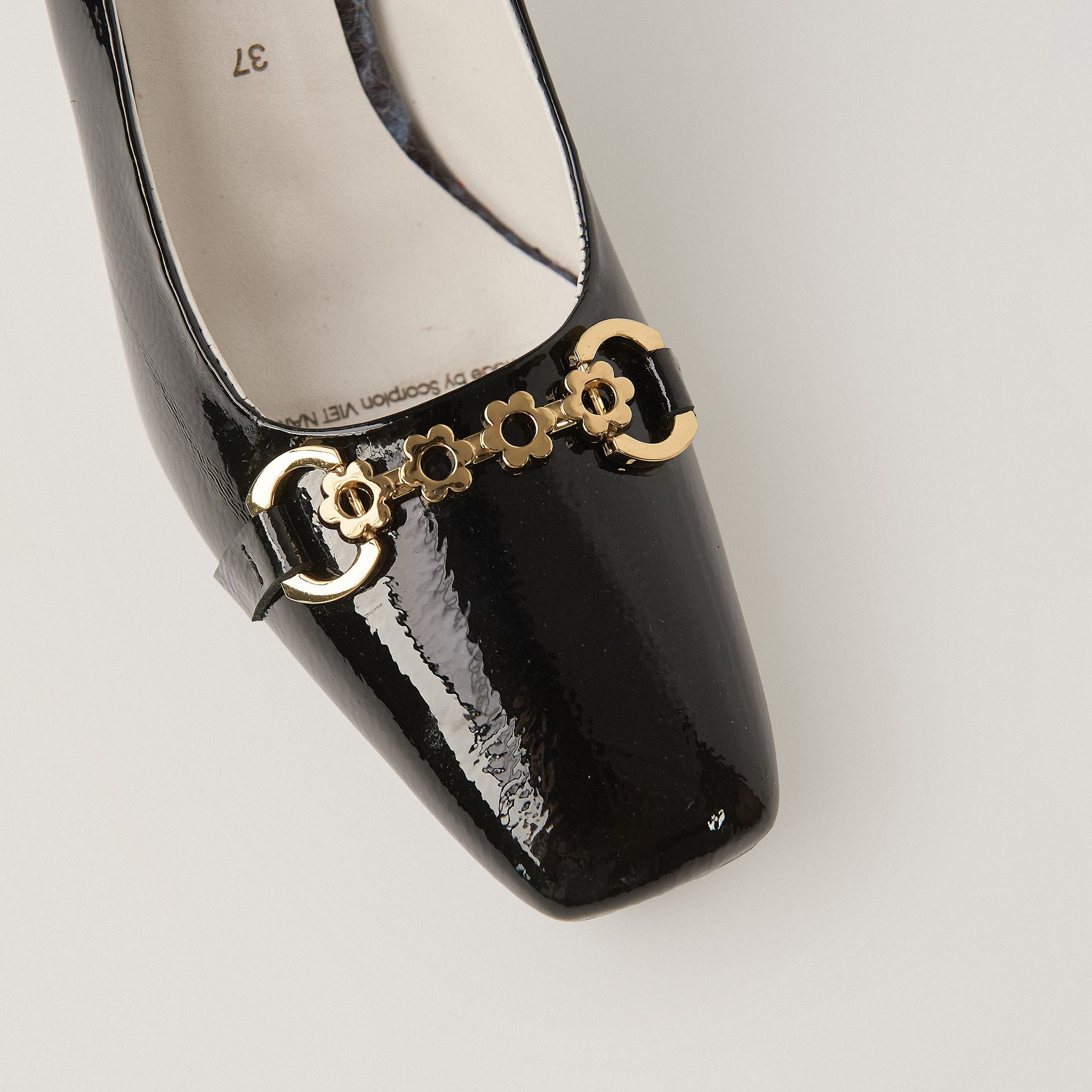  Giày Cao Gót Nữ Trơn Bóng Đen 19A.16 