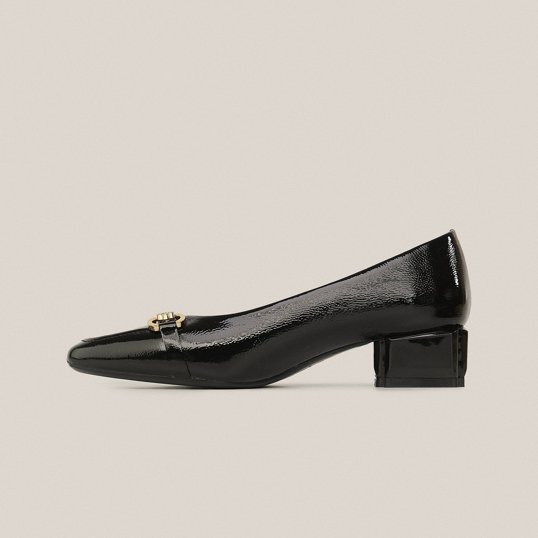  Giày Cao Gót Nữ Trơn Bóng Đen 19E.14 