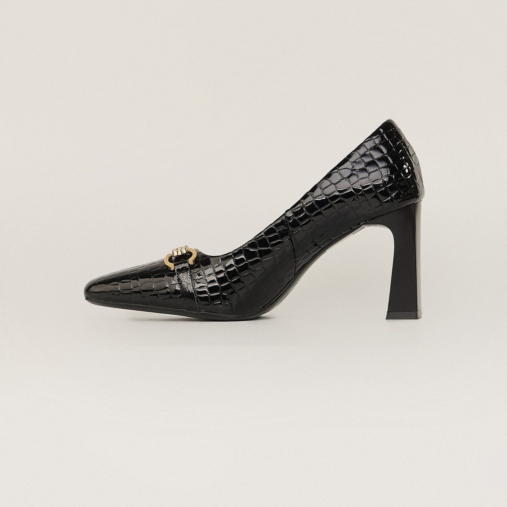  Giày Cao Gót Nữ Vân Bóng Đen 19A.18 