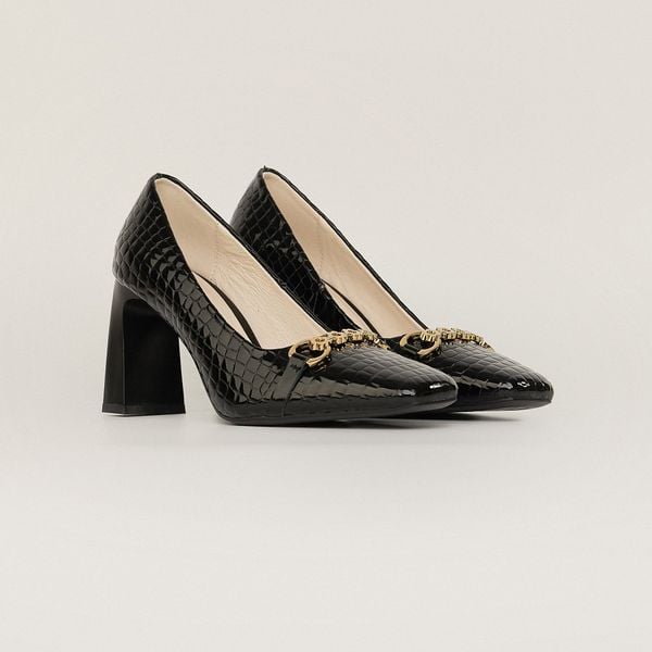  Giày Cao Gót Nữ Vân Bóng Đen 19A.18 