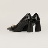  Giày Cao Gót Nữ Vân Bóng Đen 19A.18 