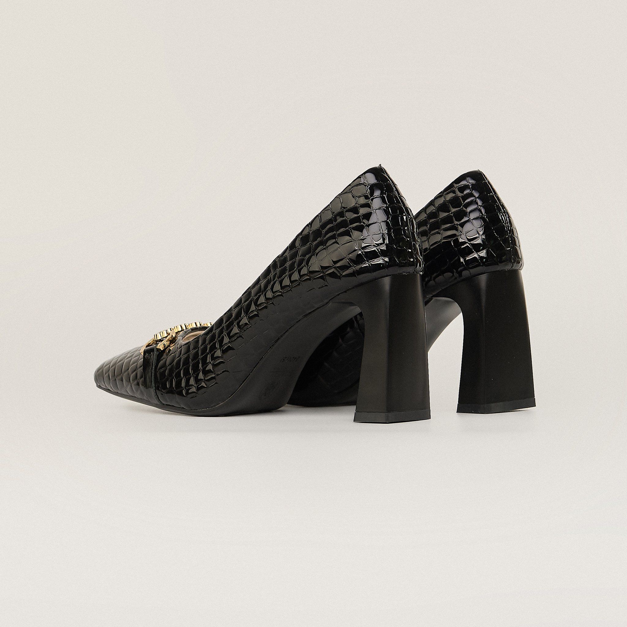  Giày Cao Gót Nữ Vân Bóng Đen 19A.18 