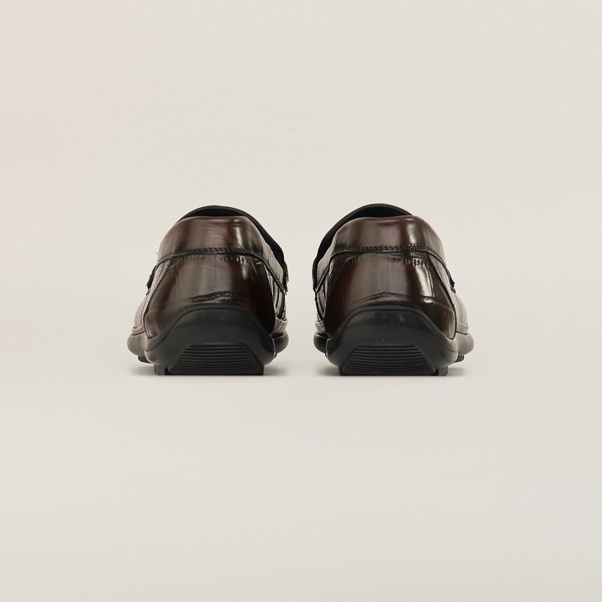  Giày Moccasin Nam Da Vân Nâu 28G.24 