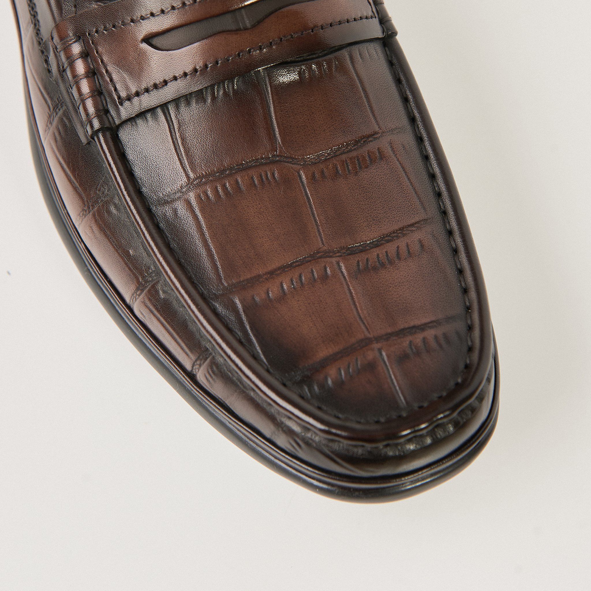  Giày Moccasin Nam Da Vân Nâu 28G.24 