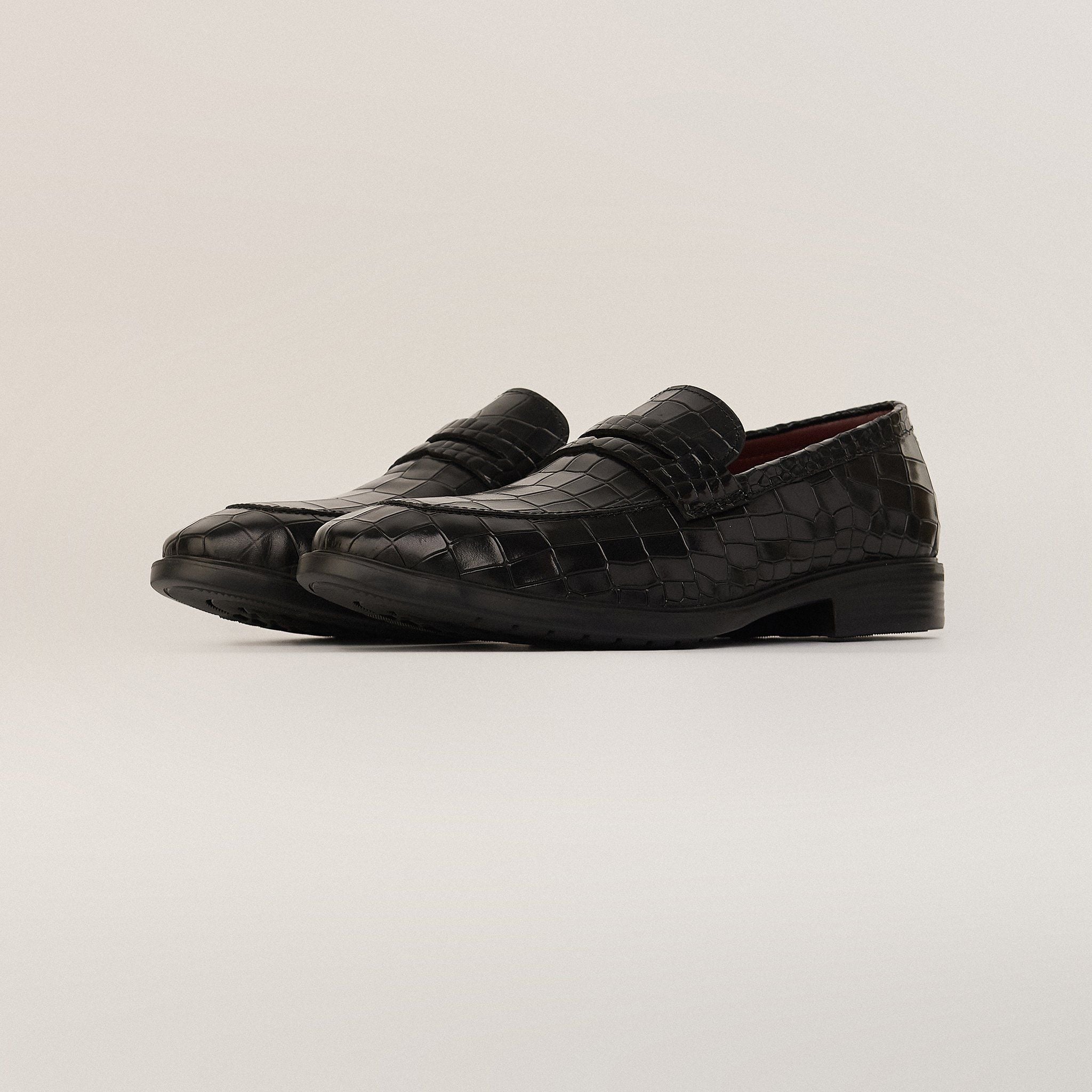  Giày Loafer Nam Bóng Vân Đen 28MC.32 