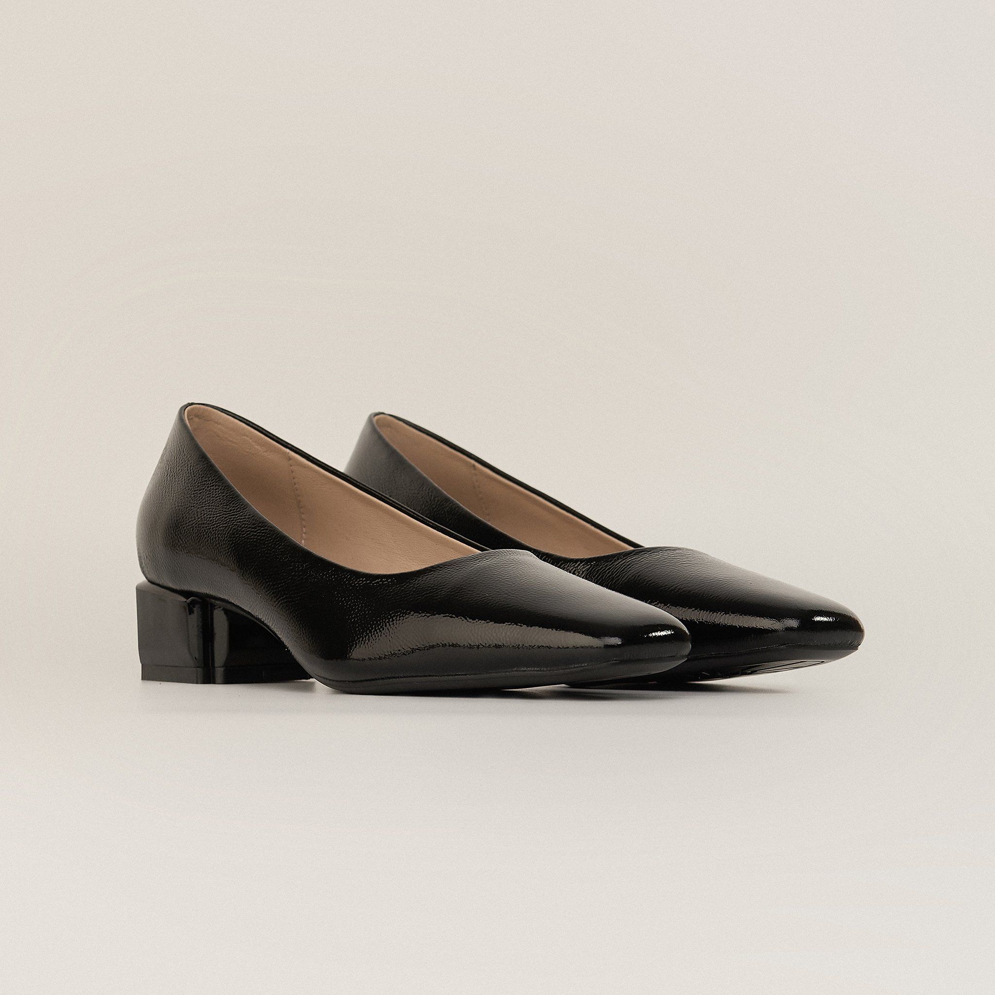  Giày Cao Gót Nữ Trơn Bóng Đen 19E.3 