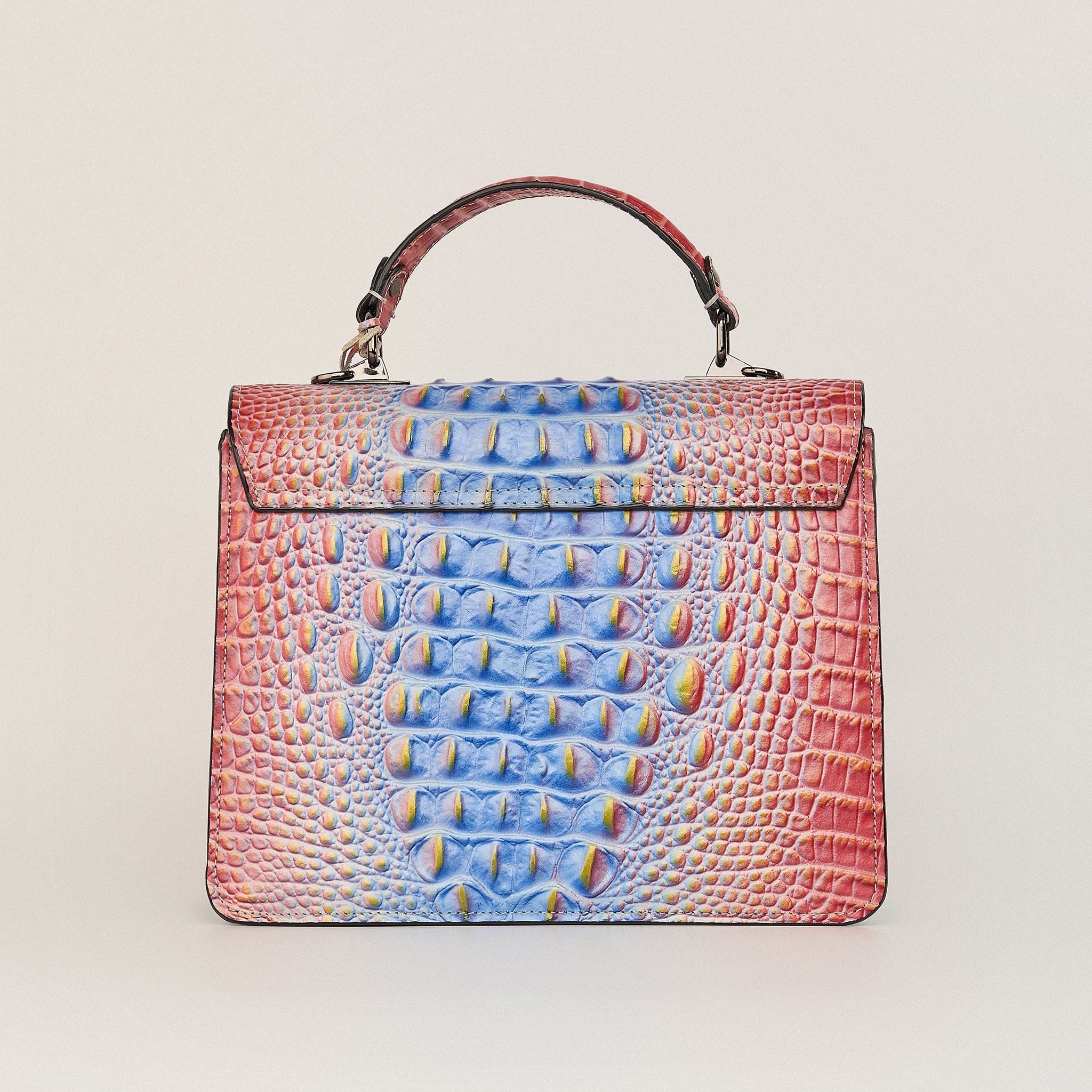  Túi Xách Nữ Da Vân Cá Sấu Xanh Hồng 26H.22 