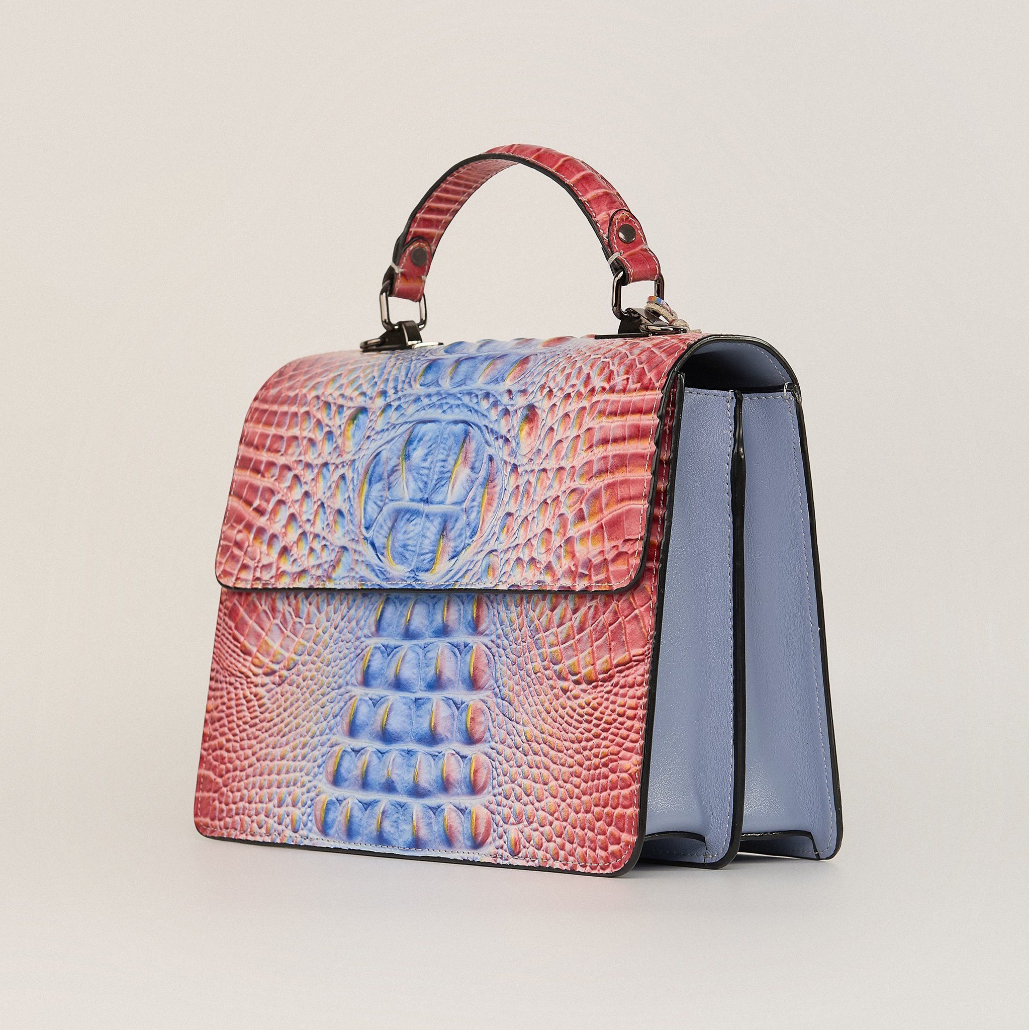  Túi Xách Nữ Da Vân Cá Sấu Xanh Hồng 26H.22 