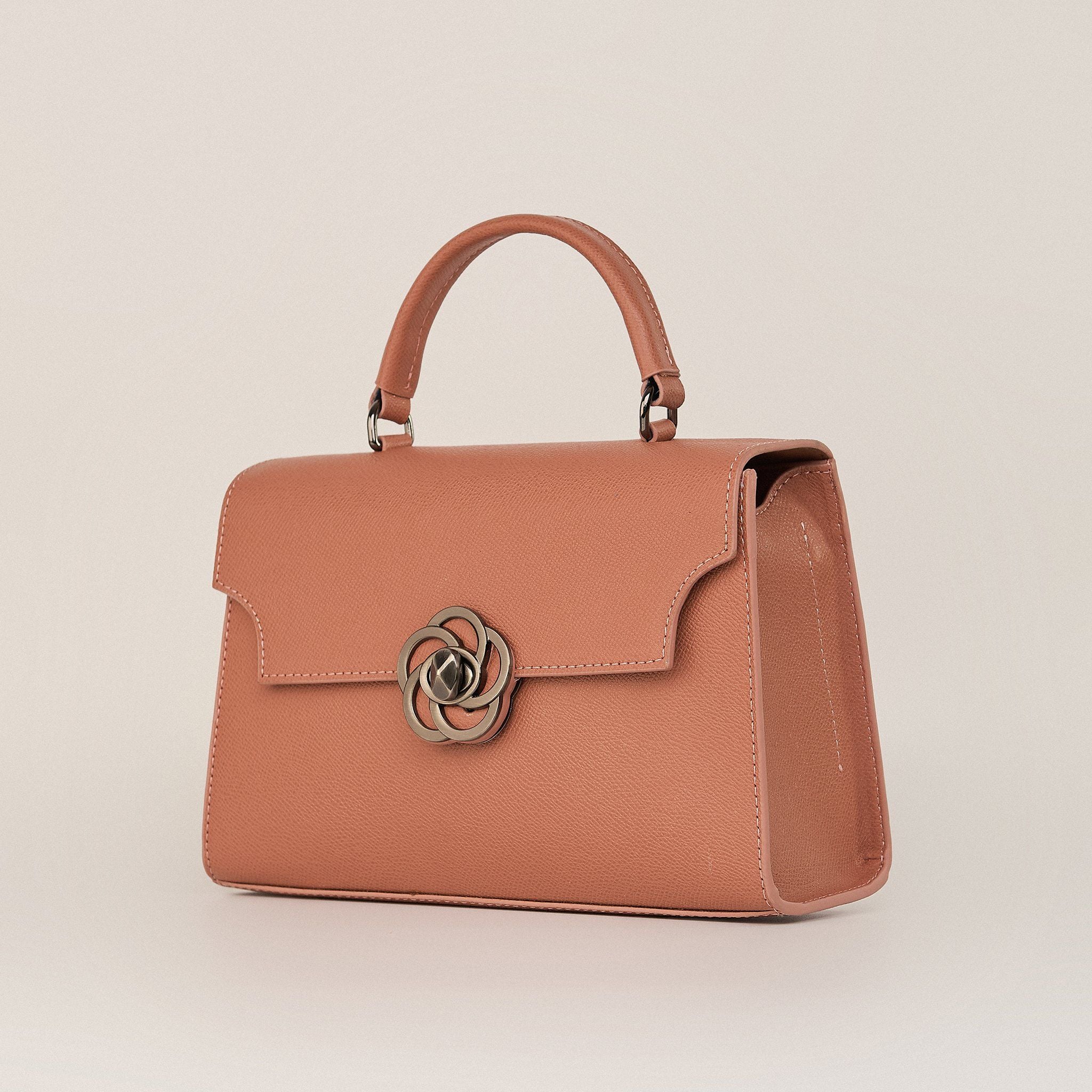  Túi Xách Nữ Da Vân Hồng Cam 26DG.56 