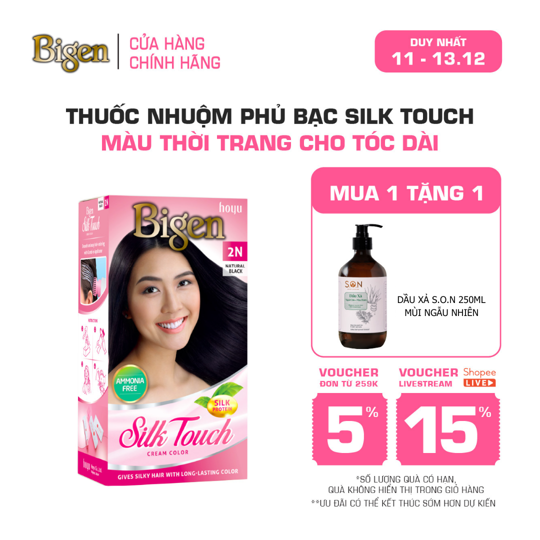  Thuốc Nhuộm Tóc Phủ Bạc Tại Nhà Bigen Silk Touch - Phủ Bạc Thảo Dược, Màu Thời Trang, Dưỡng Tóc Mềm Mượt 135ml 