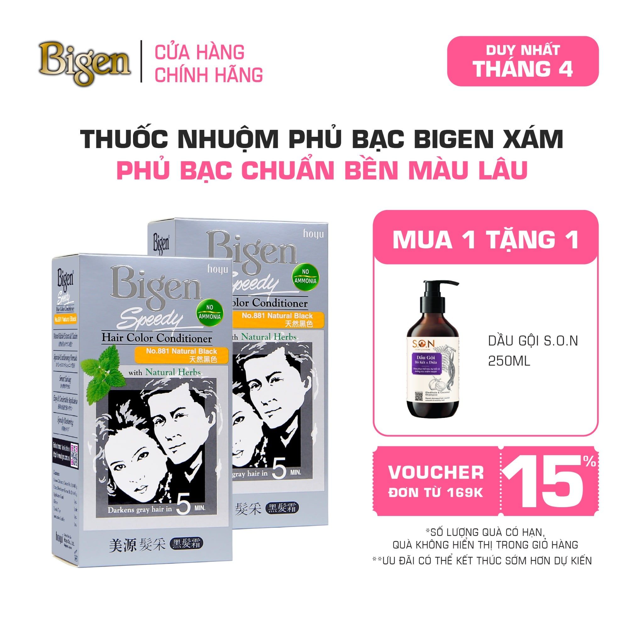  Combo 2 Thuốc Nhuộm Tóc Phủ Bạc Tại Nhà Bigen Xám - Phủ Bạc Thảo Dược, Dưỡng Tóc Mềm Mượt 80ml 