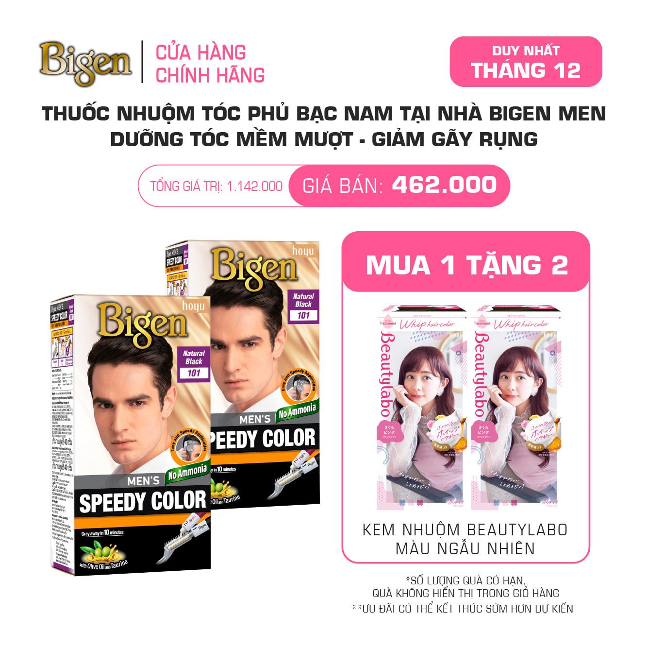  Combo 2 Thuốc Nhuộm Tóc Phủ Bạc Nam Tại Nhà Bigen Men - Phủ Bạc Thảo Dược, Dưỡng Tóc Mềm Mượt 80ml 