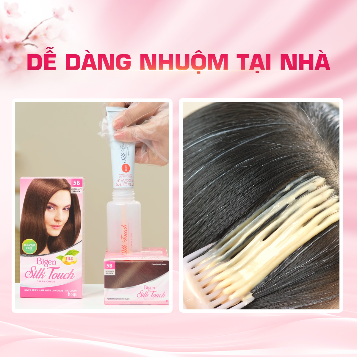  Combo 2 Thuốc Nhuộm Tóc Phủ Bạc Tại Nhà Bigen Silk Touch - Phủ Bạc Thảo Dược, Màu Thời Trang, Dưỡng Tóc Mềm Mượt 