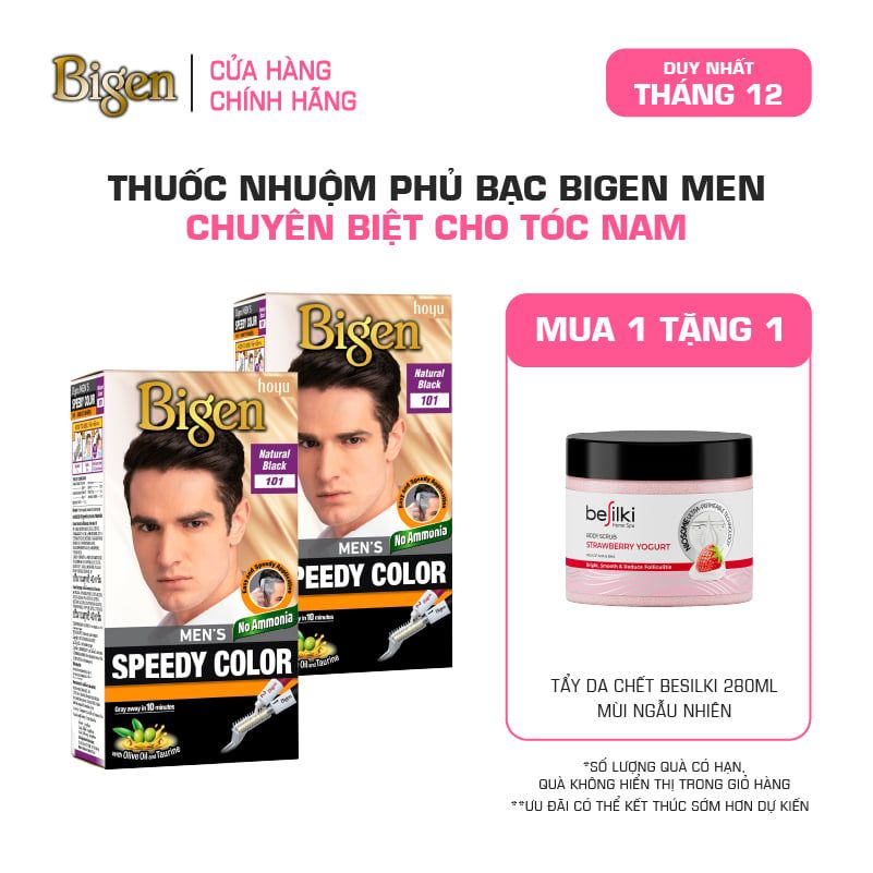  Combo 2 Thuốc Nhuộm Tóc Phủ Bạc Nam Tại Nhà Bigen Men - Phủ Bạc Thảo Dược, Dưỡng Tóc Mềm Mượt 80ml 