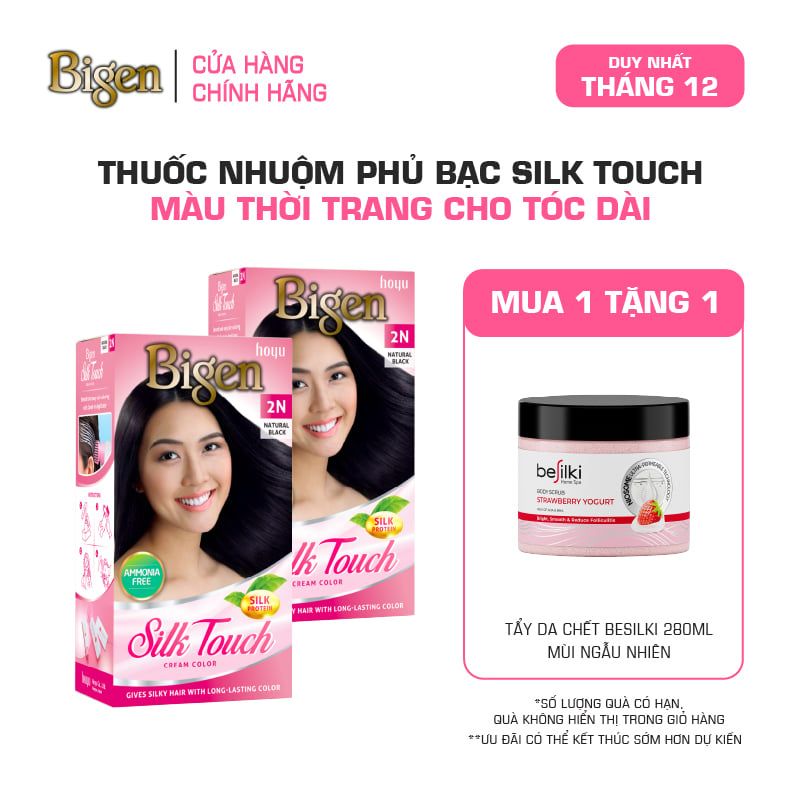 Combo 2 Thuốc Nhuộm Tóc Phủ Bạc Tại Nhà Bigen Silk Touch - Phủ Bạc Thảo Dược, Màu Thời Trang, Dưỡng Tóc Mềm Mượt 