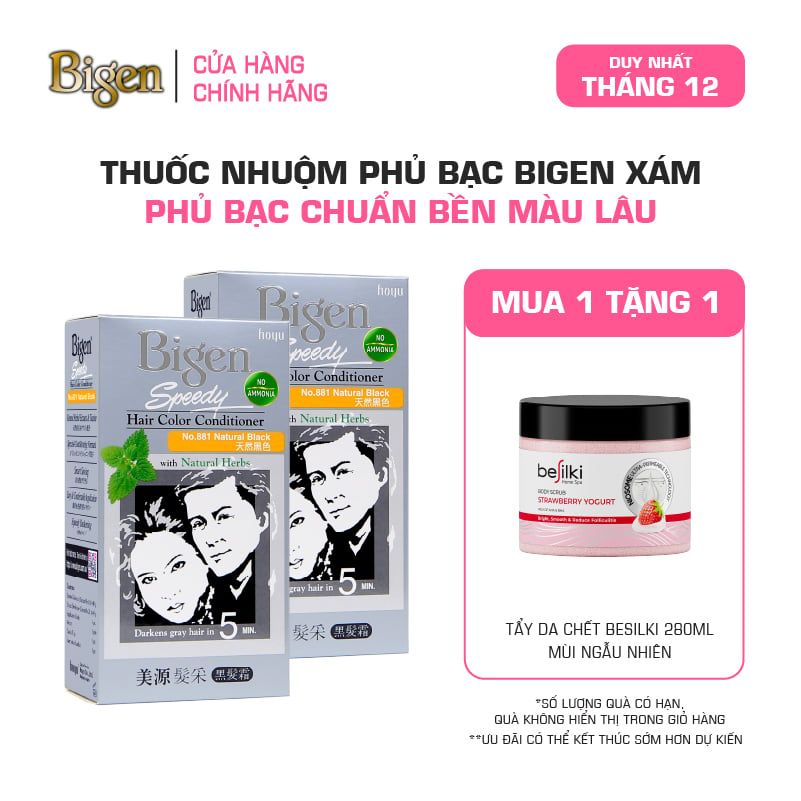  Combo 2 Thuốc Nhuộm Tóc Phủ Bạc Tại Nhà Bigen Xám - Phủ Bạc Thảo Dược, Dưỡng Tóc Mềm Mượt 80ml 