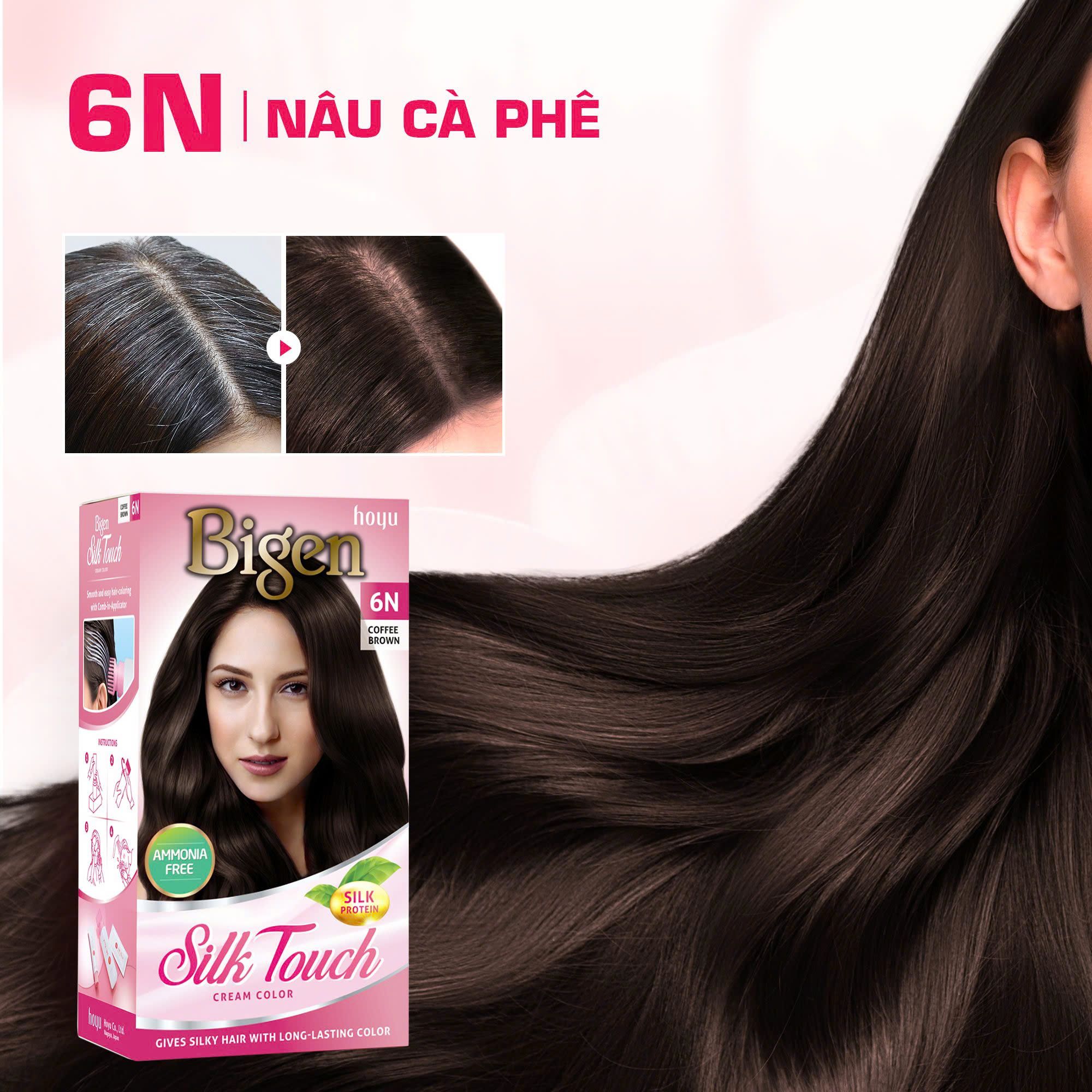  Thuốc Nhuộm Tóc Phủ Bạc Tại Nhà Bigen Silk Touch - Phủ Bạc Thảo Dược, Màu Thời Trang, Dưỡng Tóc Mềm Mượt 135ml 
