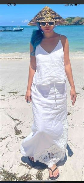  Váy Linen lưng thun phối ren 