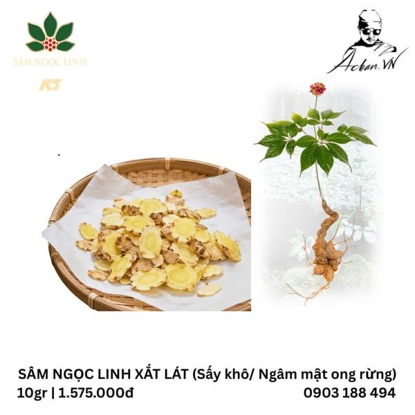  Sâm ngọc linh xắt lát 10gr(Sấy khô, ngâm mật ong rừng) 