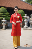 Áo dài Linen xẻ 3 tà thêu 
