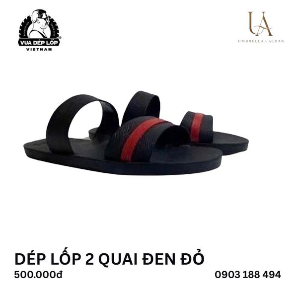  Dép lốp 2 quai đen đỏ 