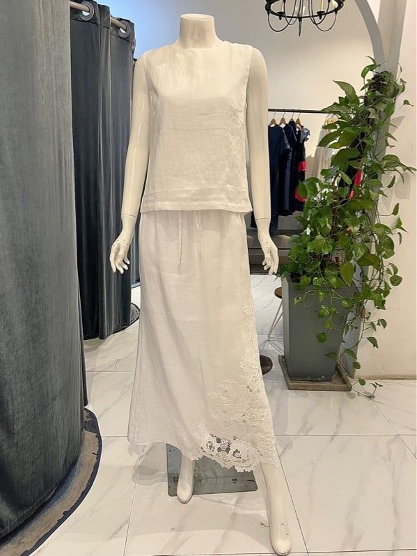  Váy Linen lưng thun phối ren 