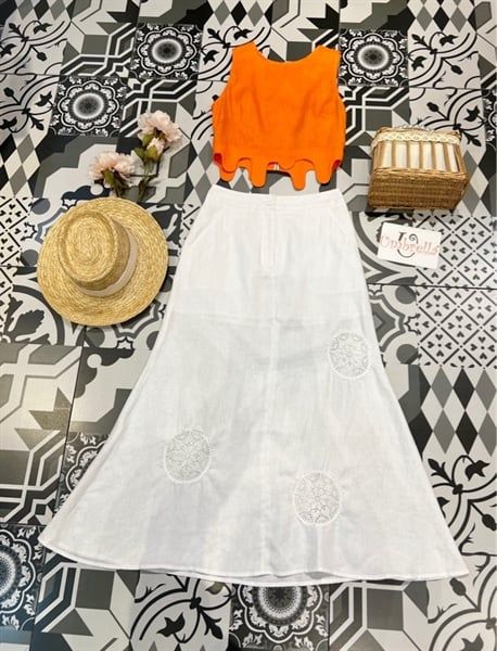  Váy Linen dài phối crochet 
