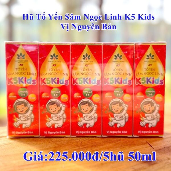  Tổ yến Sâm Ngọc Linh K5 Kids vị Nguyên bản 5 hũ/Lốc 