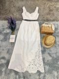 Váy Linen lưng thun phối ren 