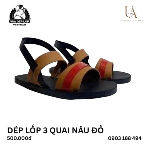  Dép lốp 3 quai nâu đỏ 