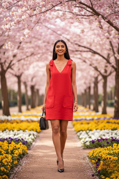  Đầm Linen 2 nơ vai ngắn 