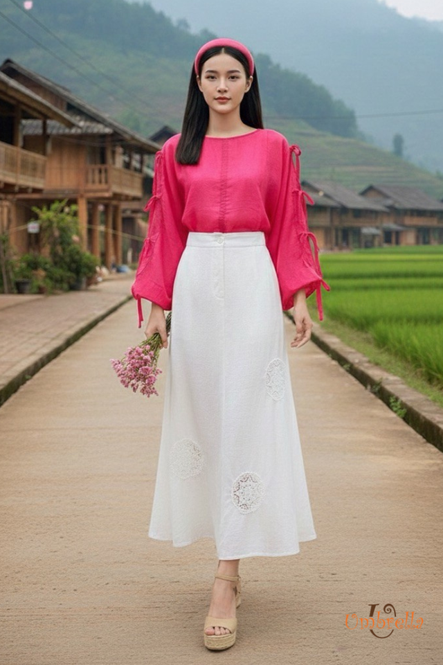  Váy Linen dài phối crochet 