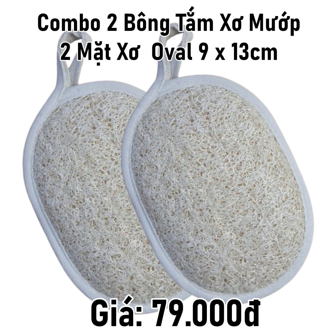  Bộ 2 2 bông tắm xơ mướp 2 mặt xơ Oval - 9x13cm 