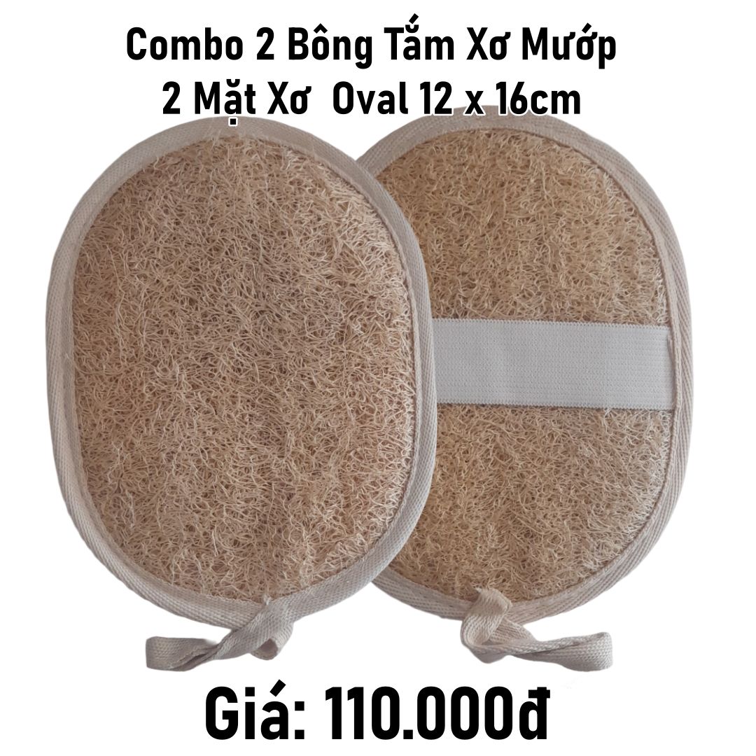  Bộ 2 2 bông tắm xơ mướp 2 mặt xơ Oval - 12x16cm 