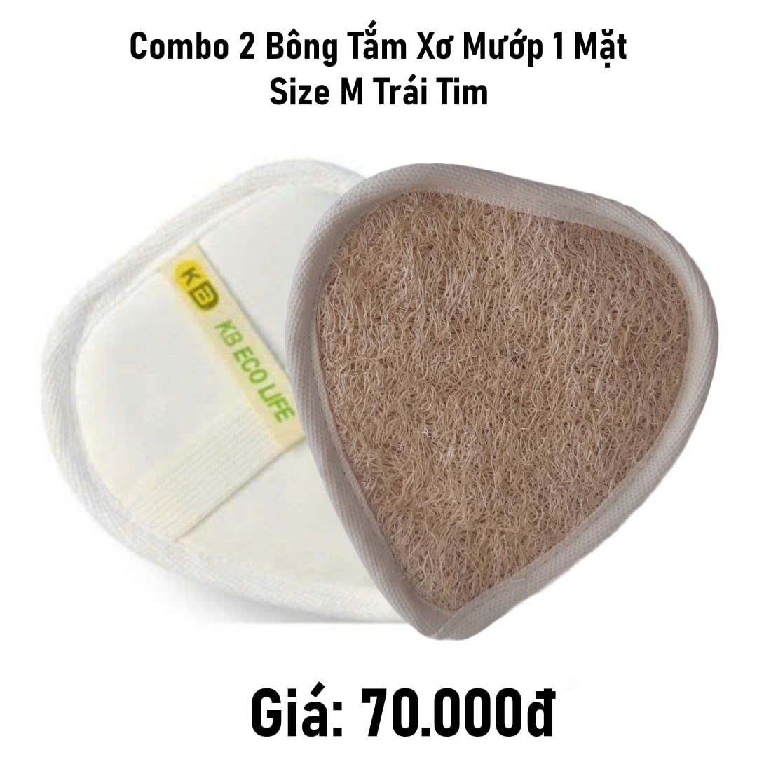  Bộ 2 2 bông tắm xơ mướp 1 mặt xơ size M trái tim 