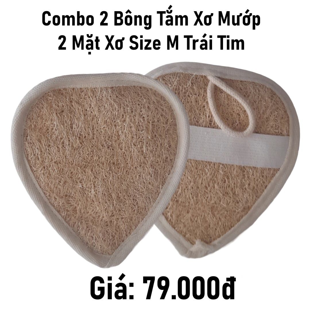  Bộ 2 2 bông tắm xơ mướp 2 mặt xơ size M trái tim 