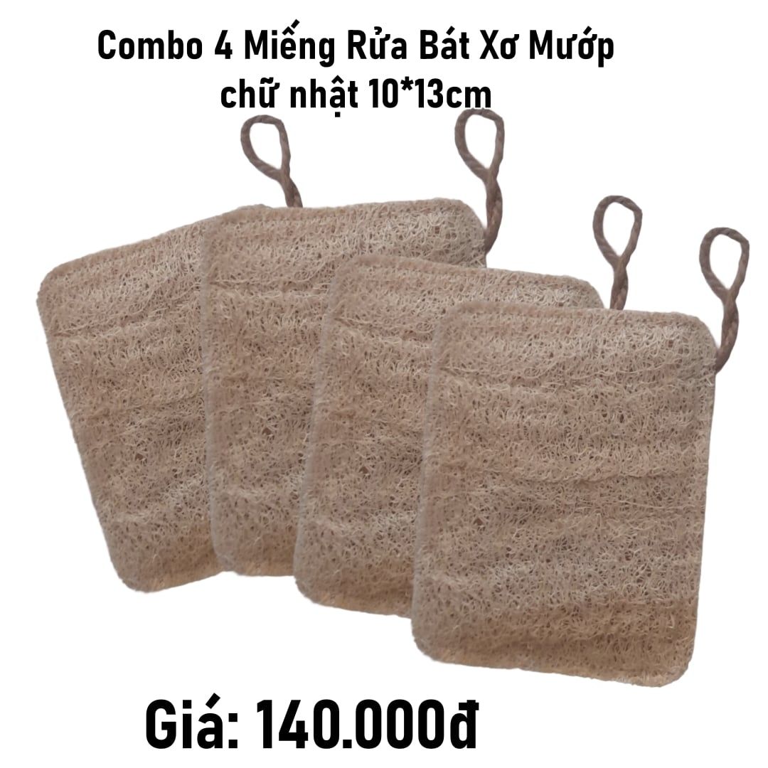  Bộ 4 4 miếng rửa bát xơ mướp chữ nhật 10x13cm 