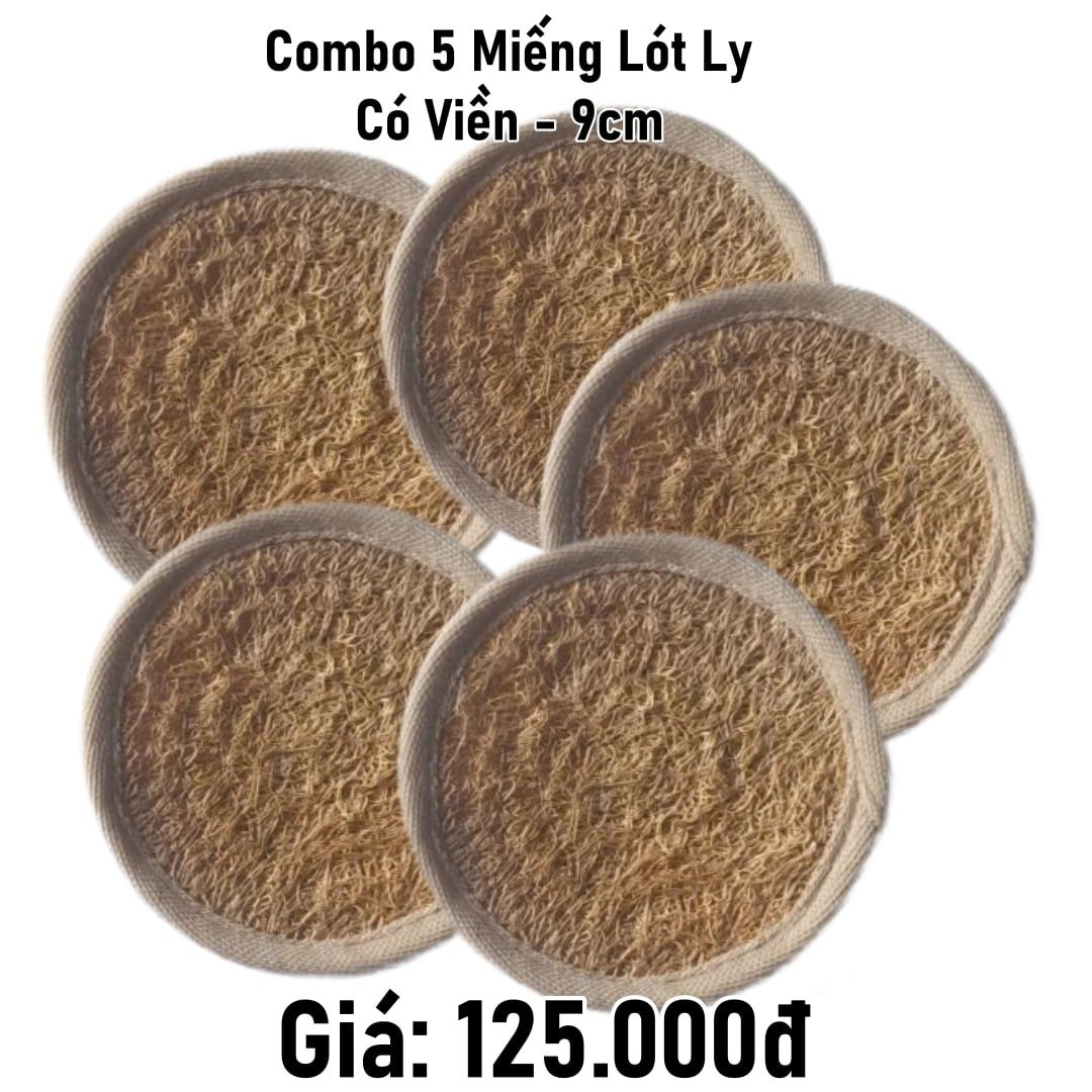  Bộ 5 5 lót ly xơ mướp có viền 9cm 