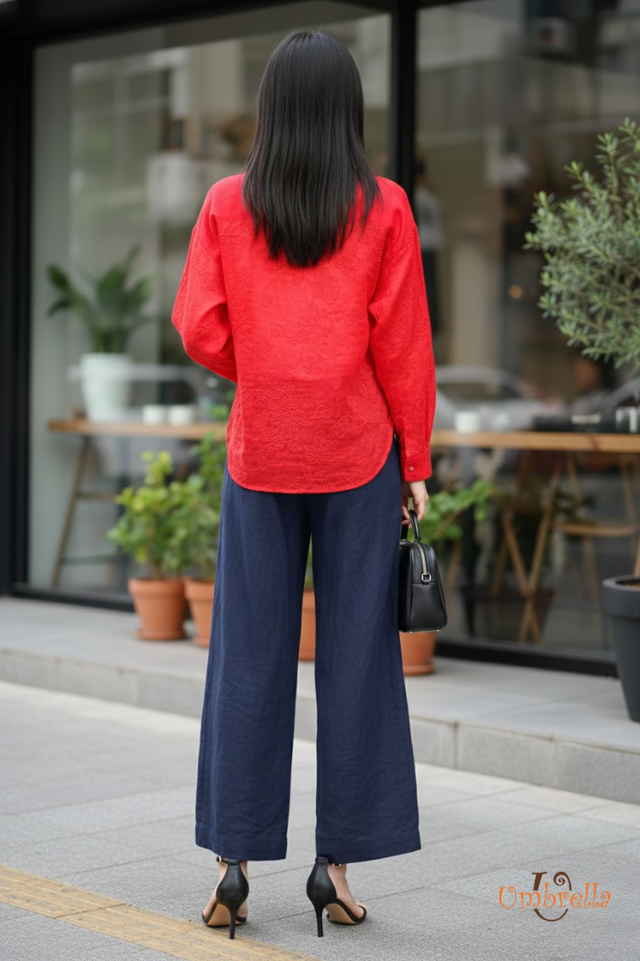  Áo Linen thêu cổ V đắp 