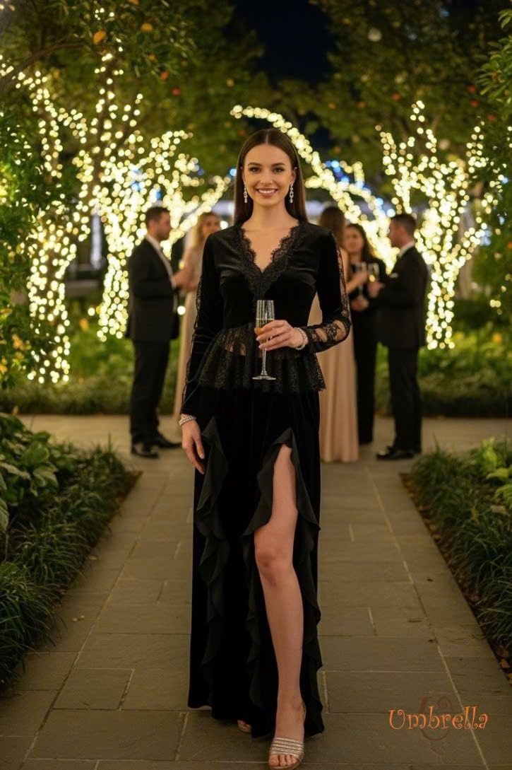  Áo nhung cổ V phối ren 