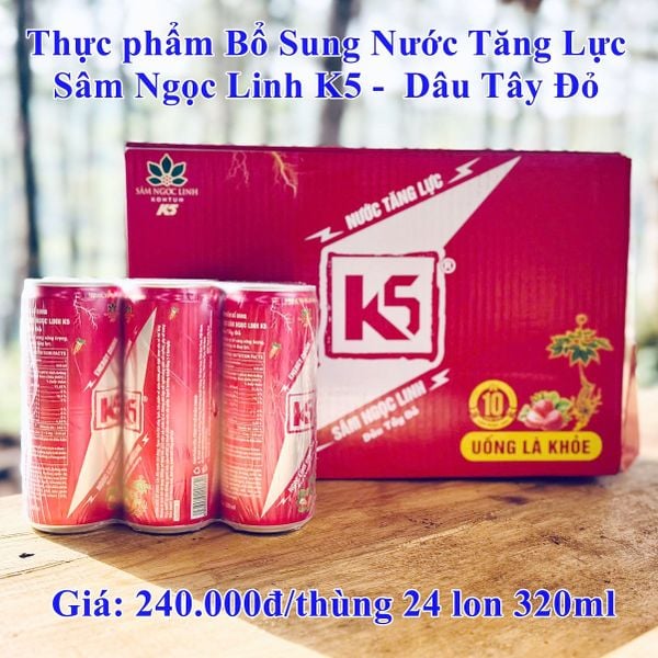  Thùng 24 Lon TPBS nước tăng lực Sâm Ngọc Linh K5 - Vị dâu tây đỏ - 320ml 