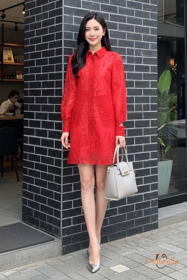  Đầm Linen sơ mi cổ tay đứt 