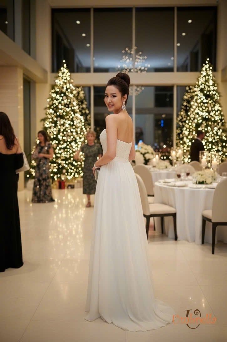  Đầm dài cúp ngực xếp li 